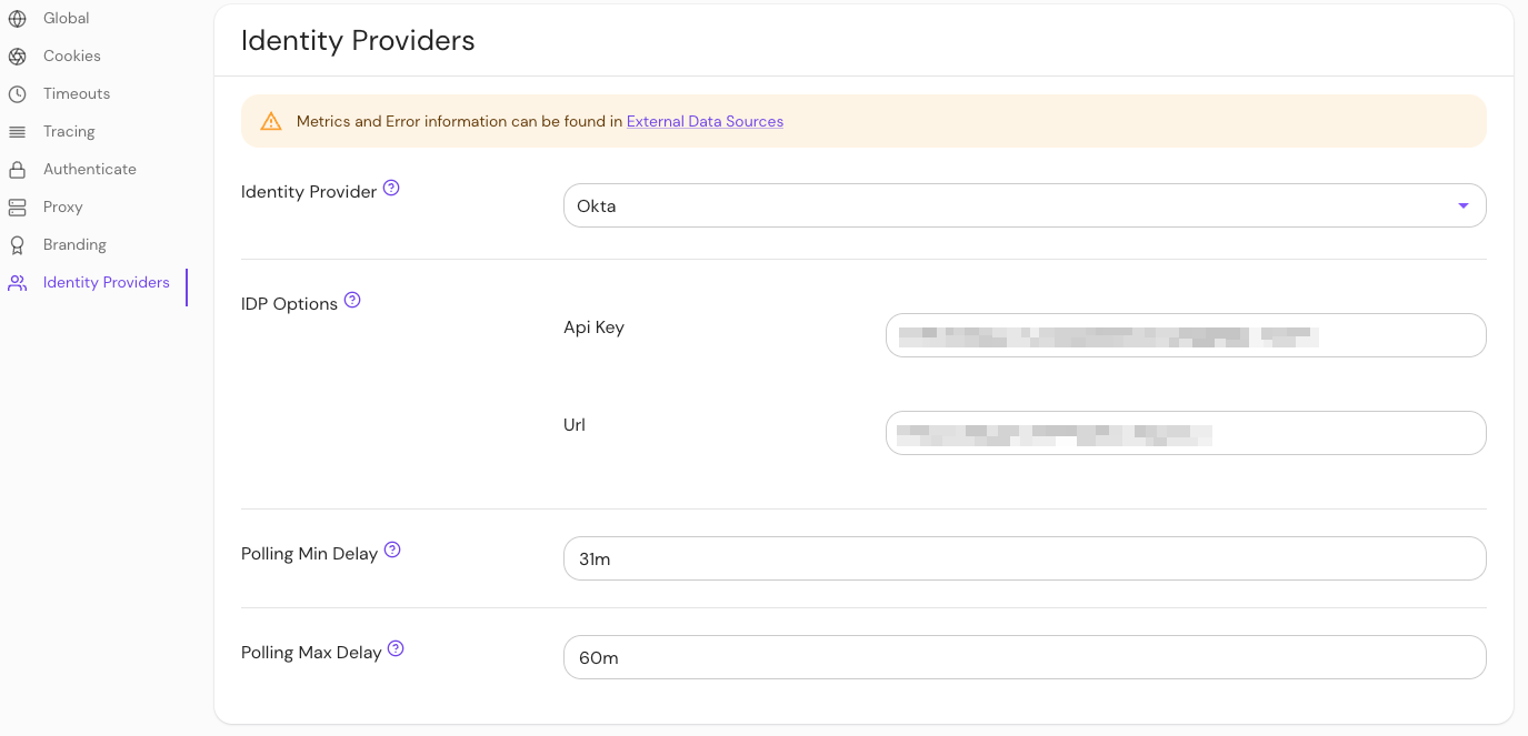 Set IdP minimum and maximum polling delay settings in the console